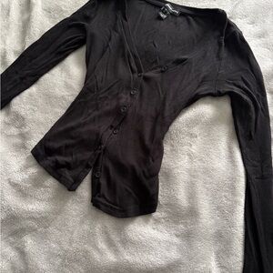 Black Button-Up Tight fitted stretch blouse